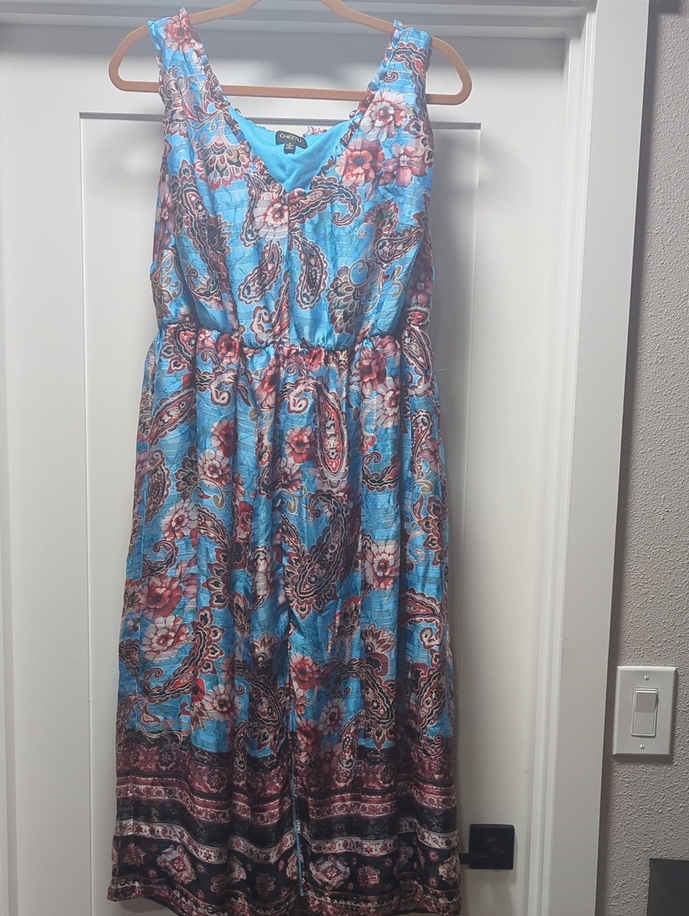Blue Paisley Floral V-Neck Midi Dress by Cato